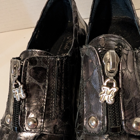 HELLE Black-Gray  Croc-Embossed Slip-On Shoes Sz. 38 EU / 7-8 US - Picture 5 of 14